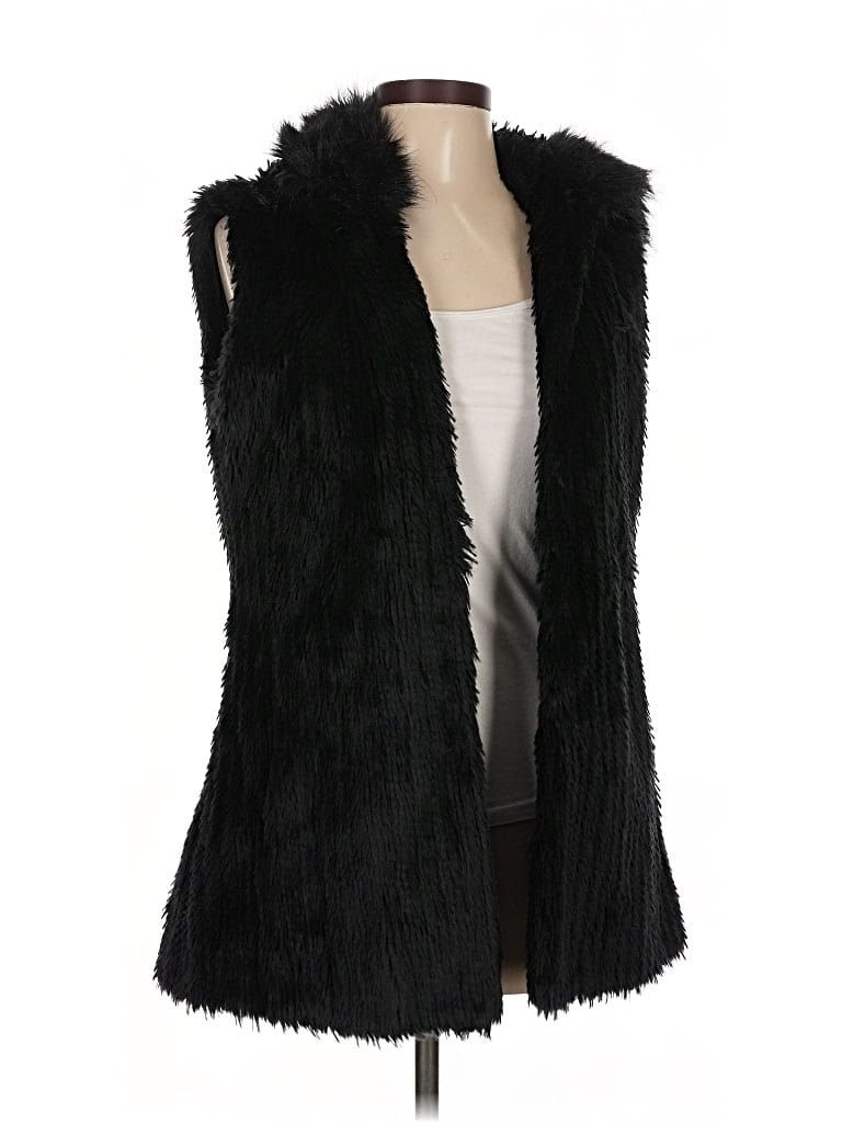 Pre-owned Adrienne Landau Faux Fur Vest In Black