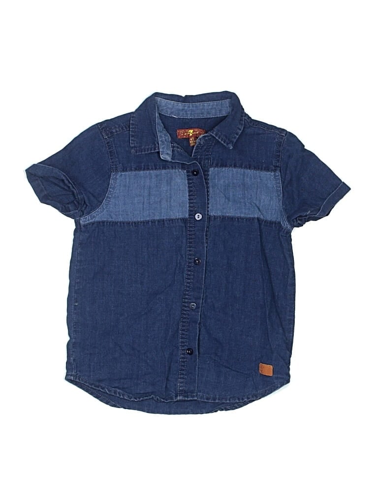 Pre-owned 7 For All Mankind Kids' Short Sleeve Button Down Shirt In Blue