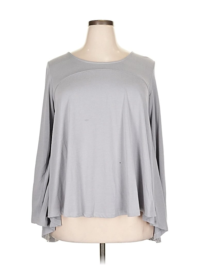 Pre-owned Kaari Blue Long Sleeve Top Gray Boatneck Tops