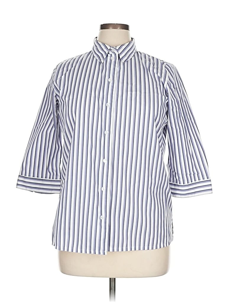 Pre-owned Allison Daley 3/4 Sleeve Button Down Shirt In Blue