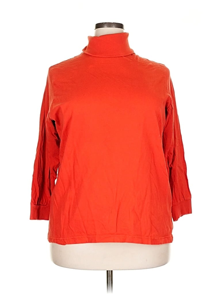 Pre-owned Woman Within 3/4 Sleeve Top Orange Turtleneck Tops