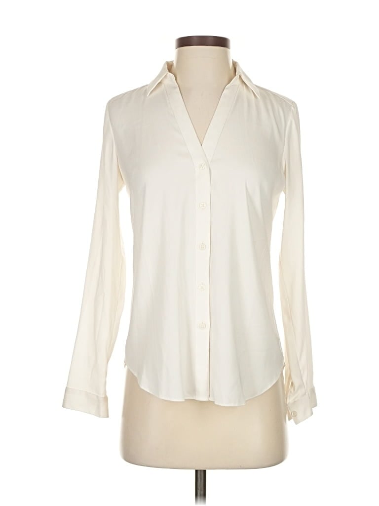 Pre-owned Ann Taylor Long Sleeve Blouse In White