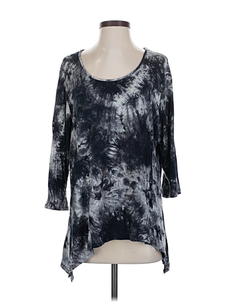 Pre-owned Ashley Blue 3/4 Sleeve Top Blue Tie-dye Pattern Scoop Neck Tops