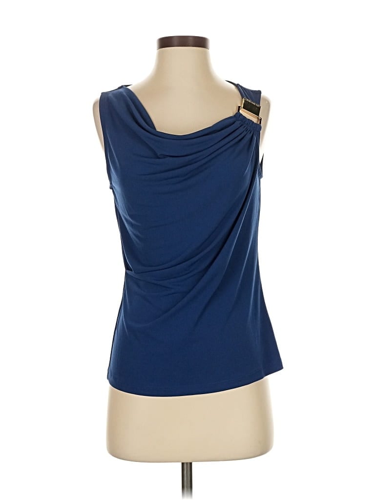 Pre-owned Carmen Marc Valvo Sleeveless Top Blue One Shoulder Neckline Tops