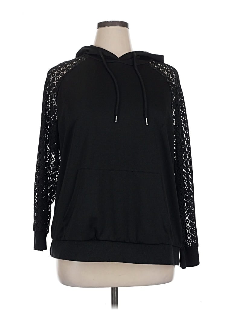 Pre-owned Shein Curve Pullover Hoodie In Black
