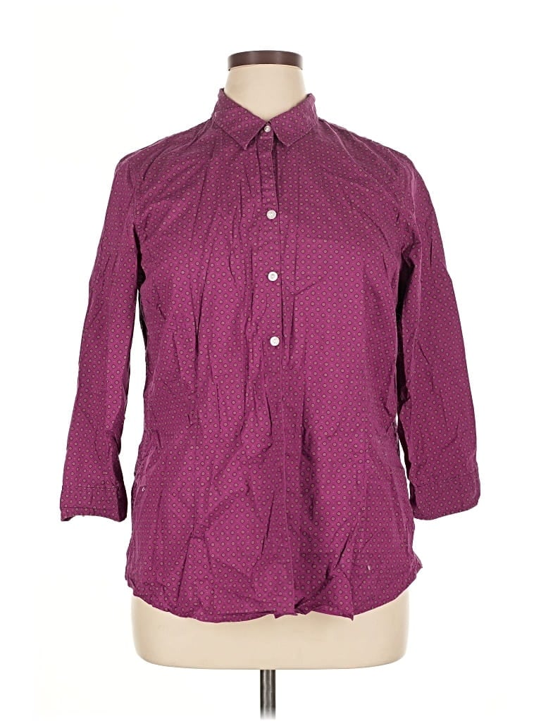 Pre-owned Eddie Bauer 3/4 Sleeve Button Down Shirt In Purple