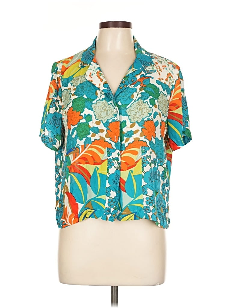 Pre-owned Rose + Olive Short Sleeve Blouse In Blue