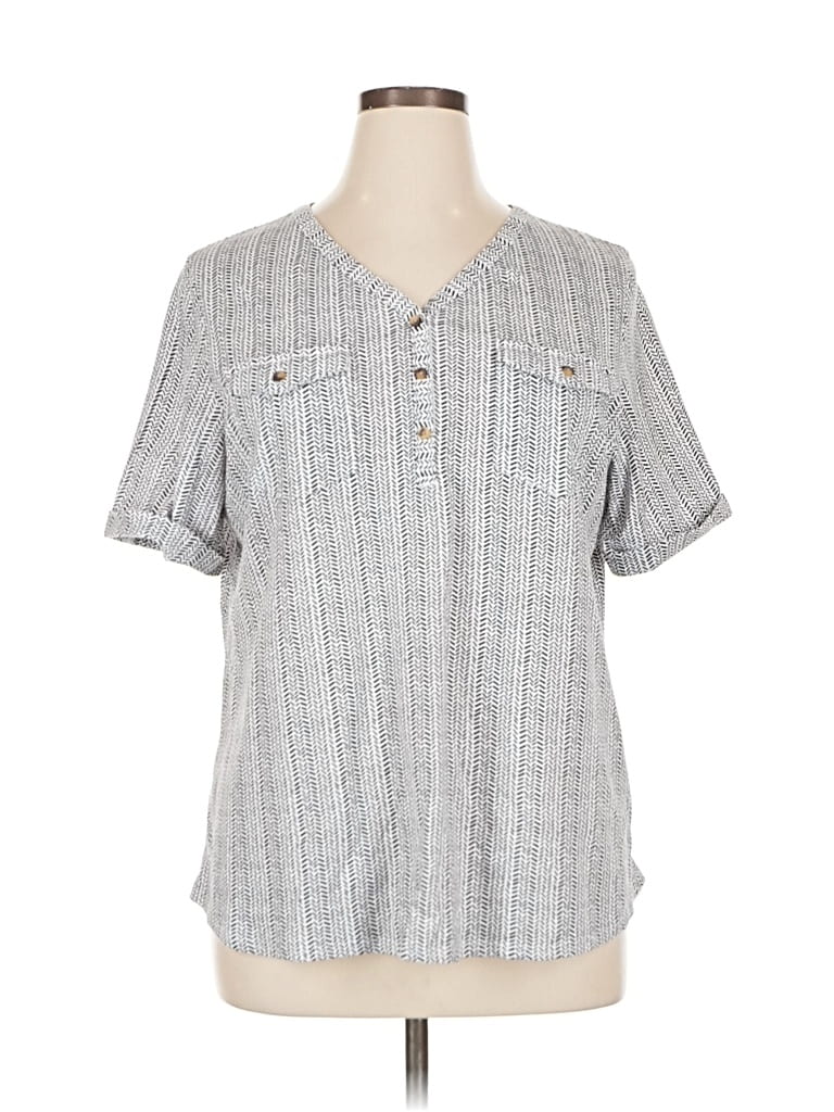 Pre-owned Croft & Barrow Short Sleeve Blouse In Gray