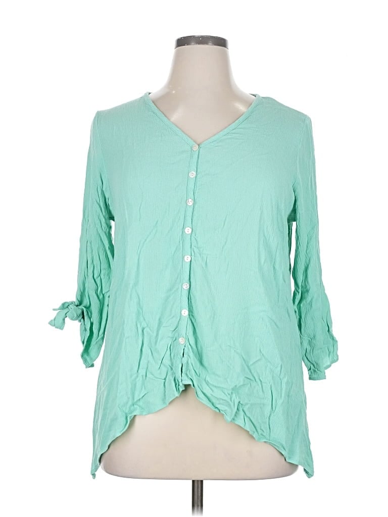 Pre-owned Karen Kane 3/4 Sleeve Blouse In Green