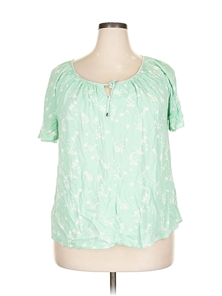 Pre-owned Ellos Short Sleeve Blouse In Green