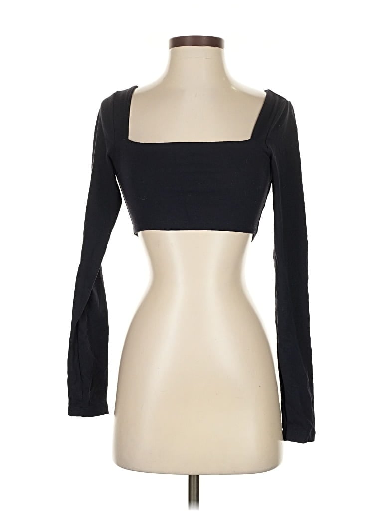 Pre-owned Susana Monaco Long Sleeve Top Black Square Neckline Tops