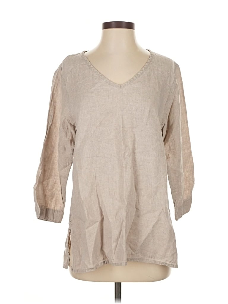 Pre-owned Flax 3/4 Sleeve Blouse In Brown