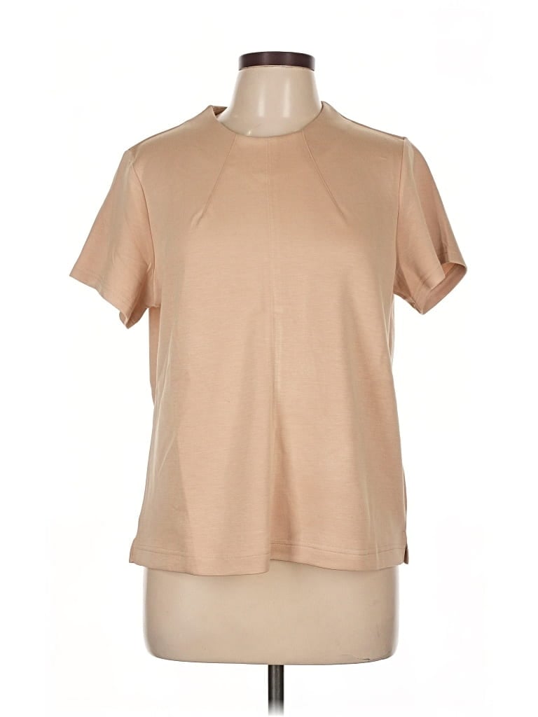 Anrabess Short Sleeve Top Tan Mock Neckline Tops In Brown