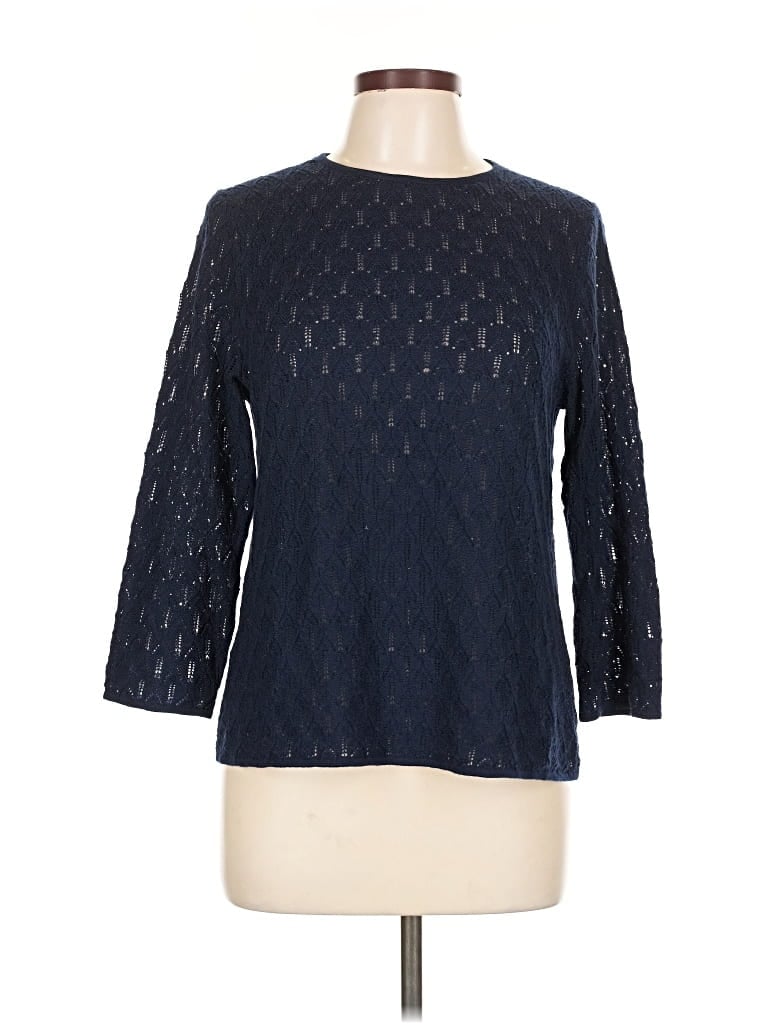 Pre-owned Brooks Brothers 346 3/4 Sleeve Top Blue Boatneck Tops