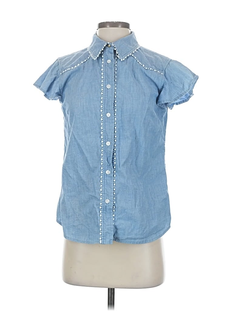 Pre-owned Draper James Short Sleeve Button Down Shirt In Blue