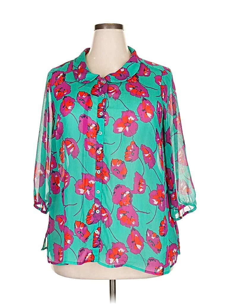 Pre-owned Modcloth 3/4 Sleeve Blouse In Blue