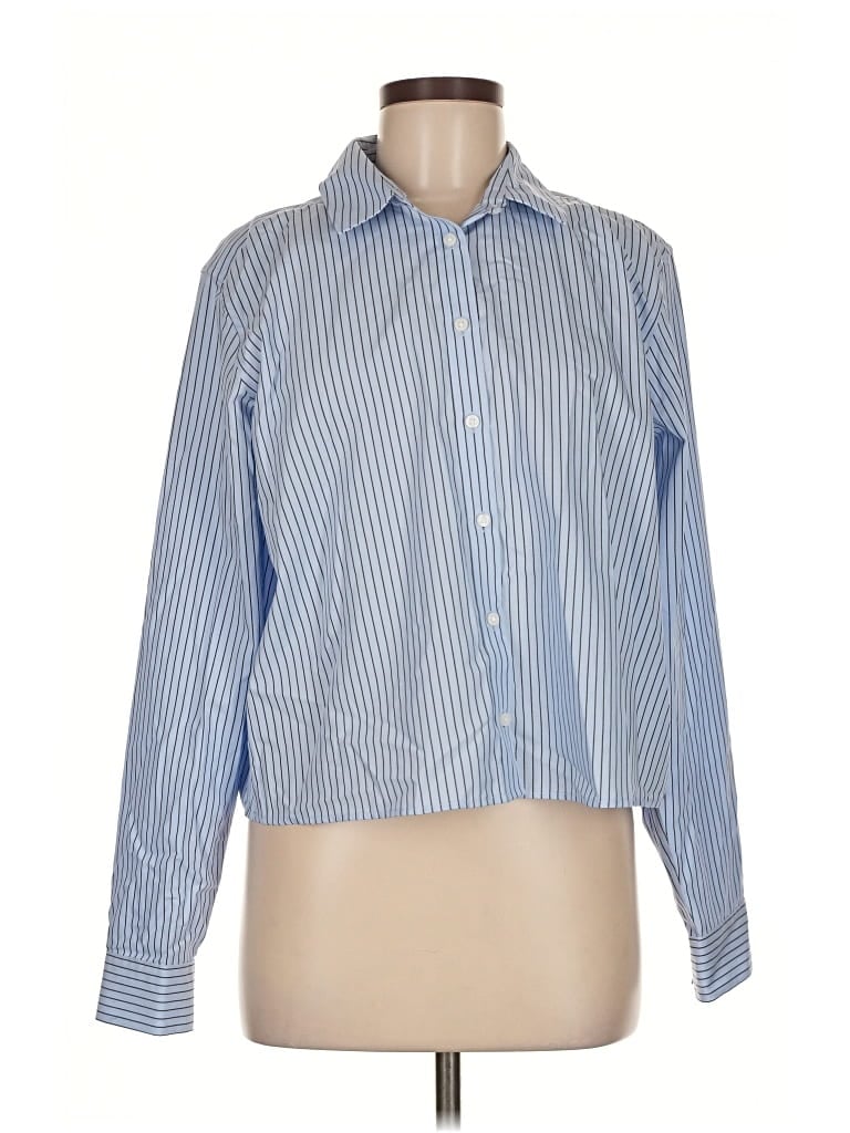 Pre-owned Lands' End Long Sleeve Button Down Shirt In Blue