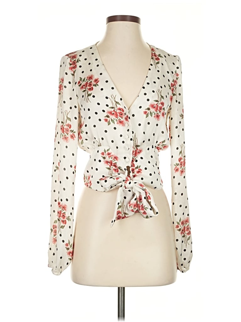 Pre-owned Lulus Long Sleeve Blouse In White