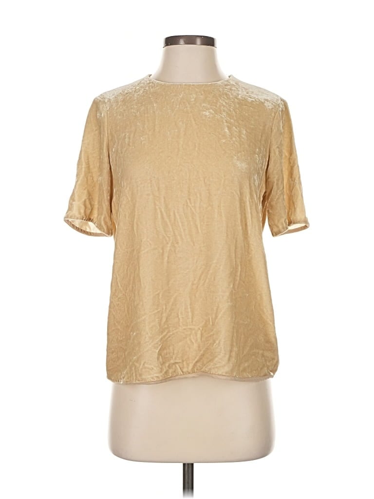 Pre-owned Vince Short Sleeve Top Gold Metallic Pattern Crew Neck Tops