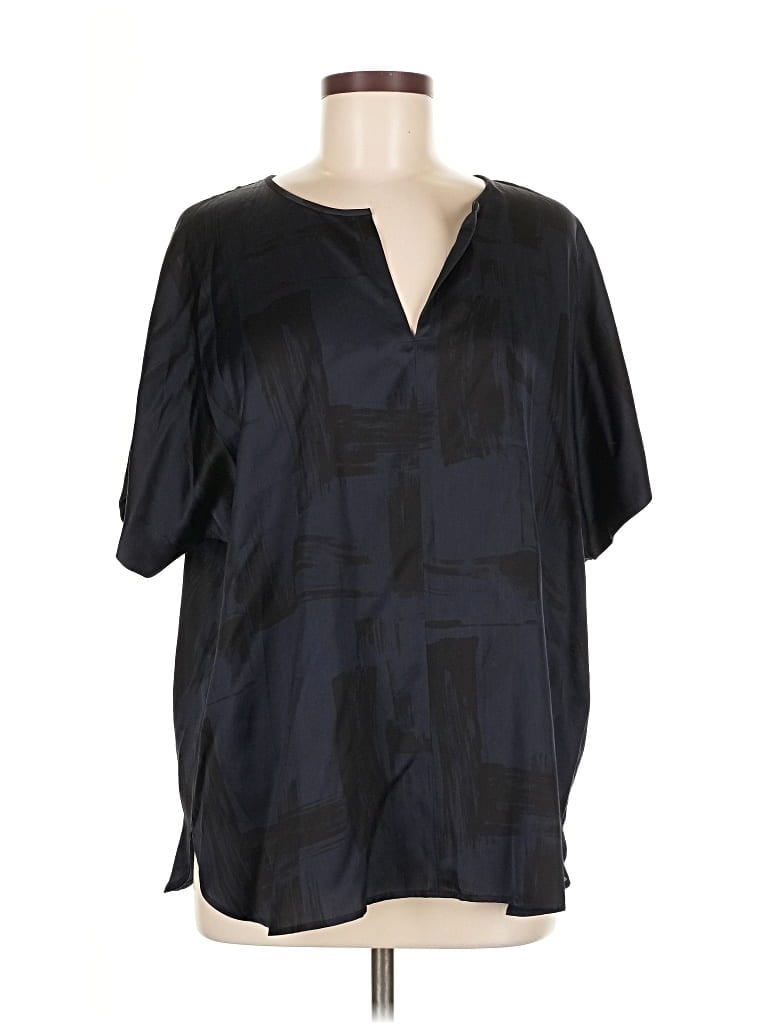 Pre-owned Eileen Fisher Short Sleeve Silk Top Black V Neck Tops