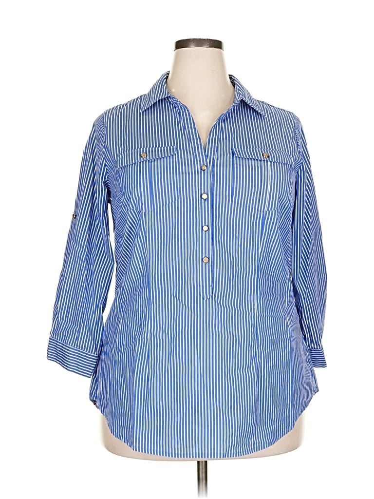 Pre-owned Charter Club 3/4 Sleeve Button Down Shirt In Blue