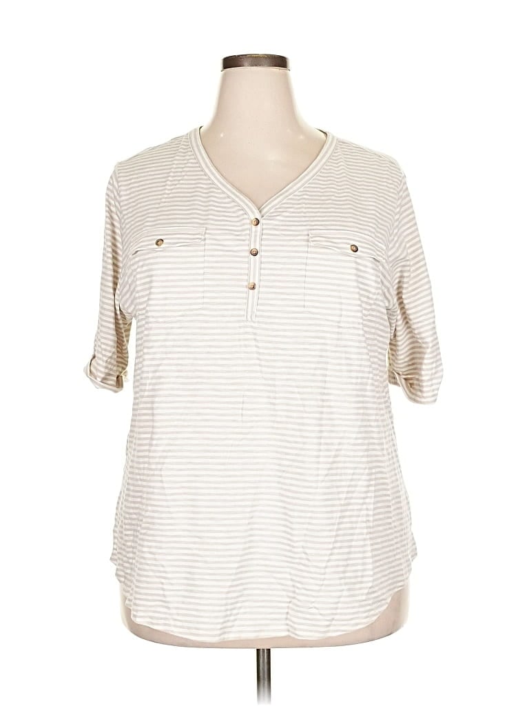 Pre-owned Croft & Barrow Short Sleeve Henley Shirt In White