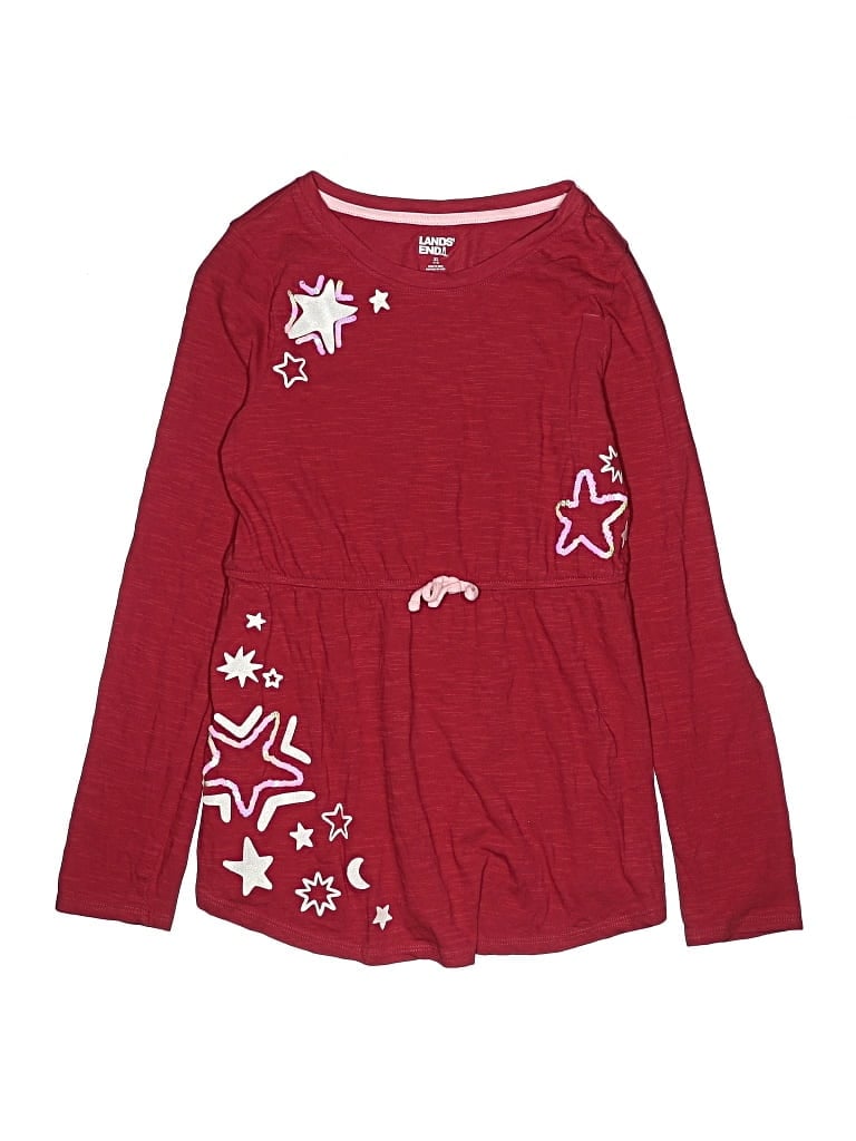 Pre-owned Lands' End Kids' Long Sleeve Top Red Boatneck Tops