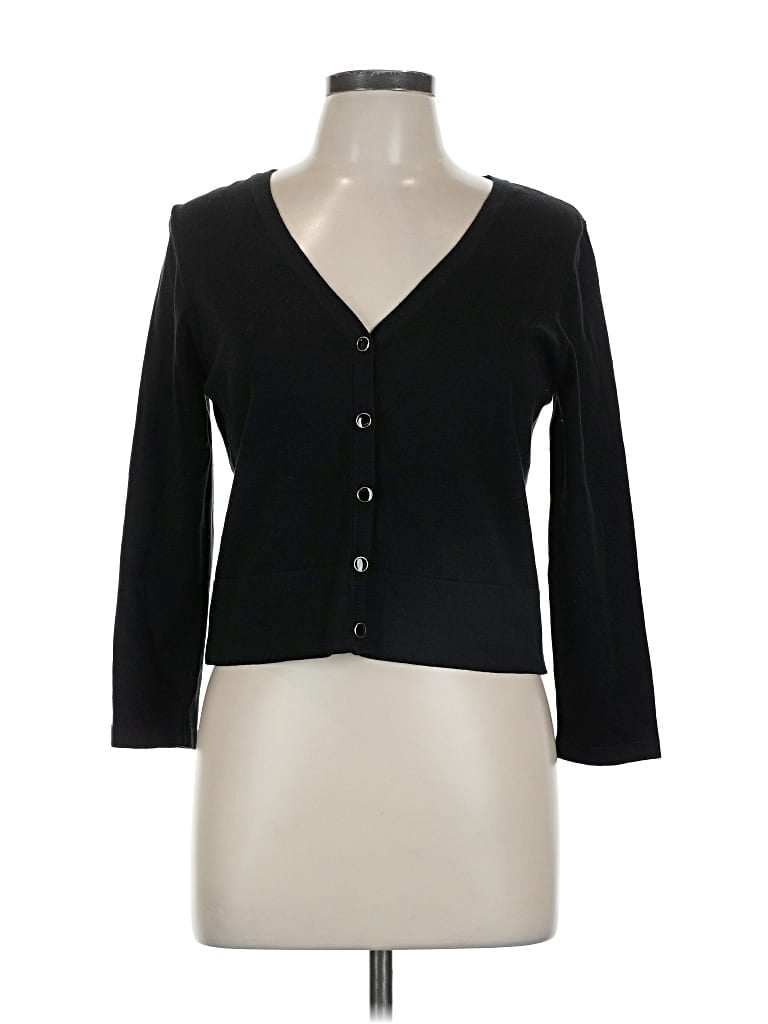 Pre-owned Caché Silk Cardigan Sweater In Black
