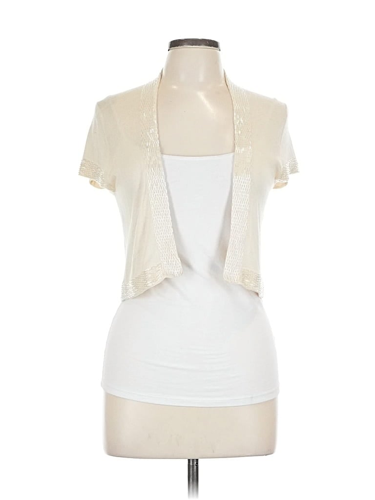 Pre-owned Bcbgmaxazria Silk Cardigan Sweater In White