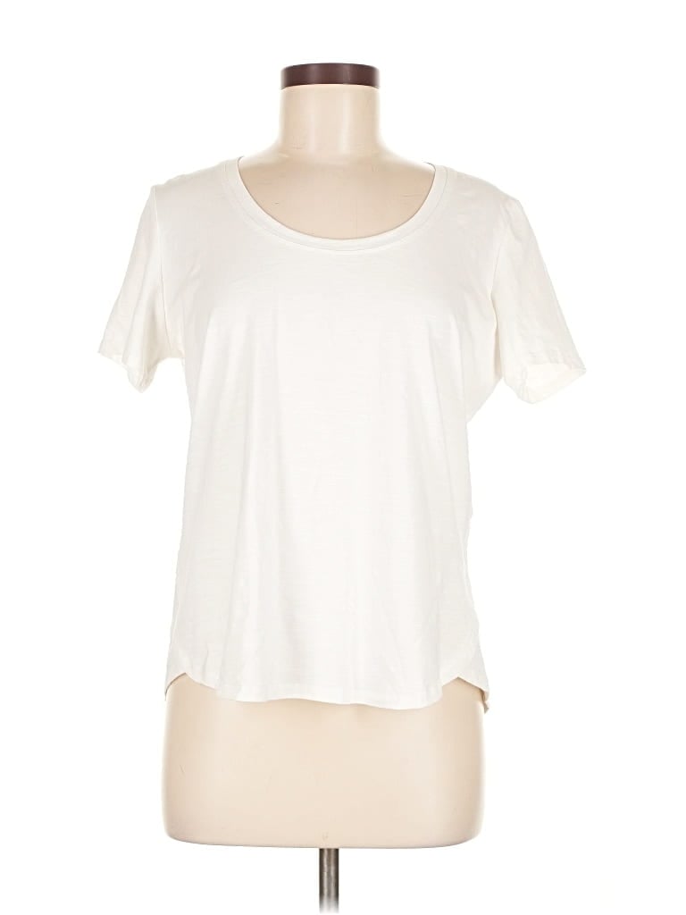 Pre-owned Metric Knits Short Sleeve Top Ivory Scoop Neck Tops In White