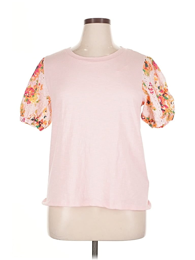 Pre-owned Lc Lauren Conrad Short Sleeve Top Pink Sweetheart Neckline Tops