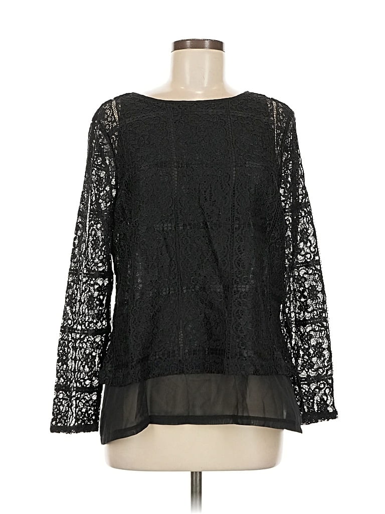 Pre-owned Adrianna Papell Long Sleeve Blouse In Black