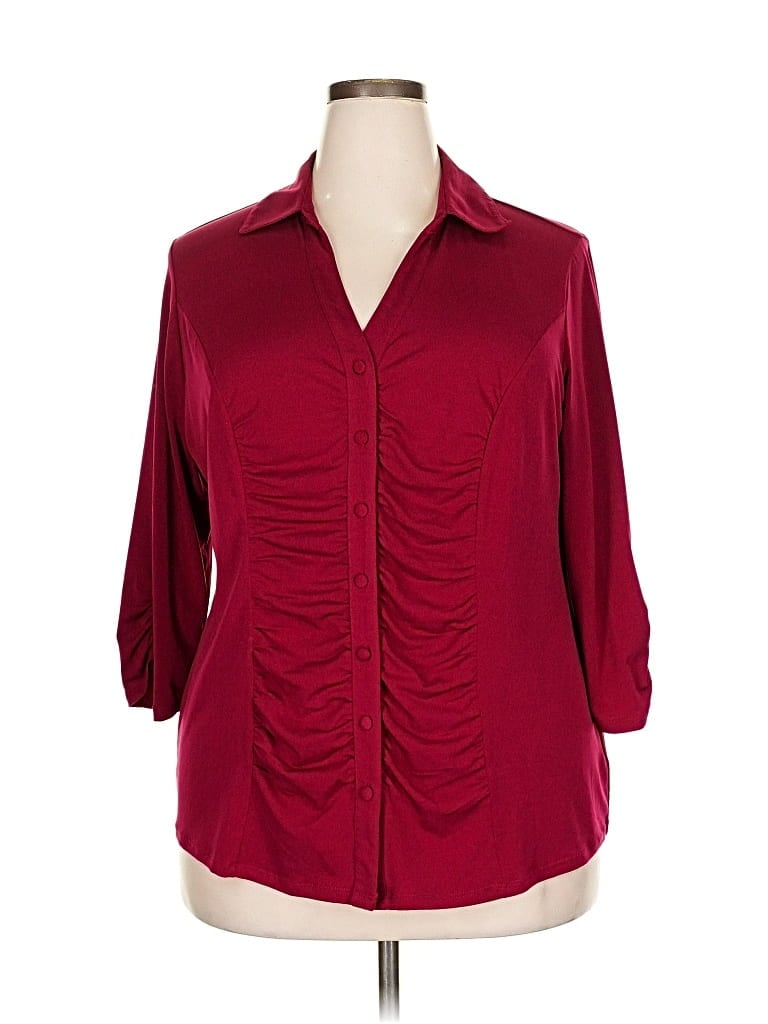 Pre-owned Dressbarn 3/4 Sleeve Blouse In Burgundy