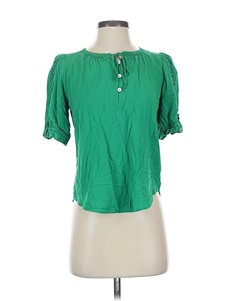Pre-owned Maeve By Anthropologie Short Sleeve Blouse In Green