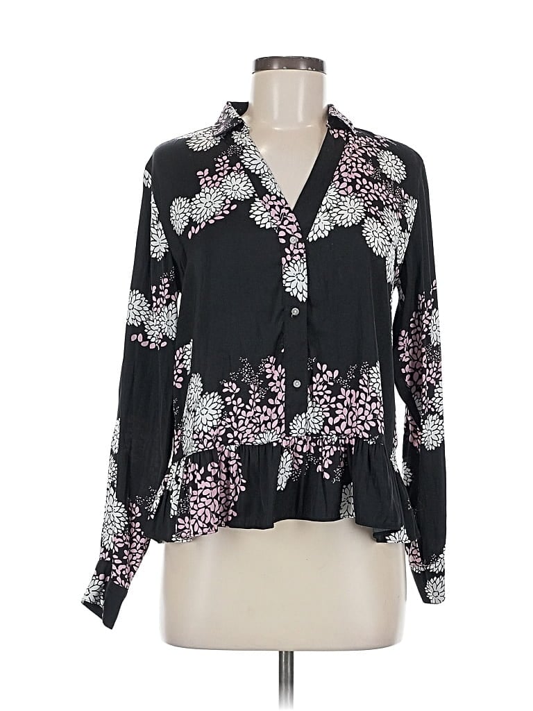 Pre-owned Josie Natori Long Sleeve Blouse In Black