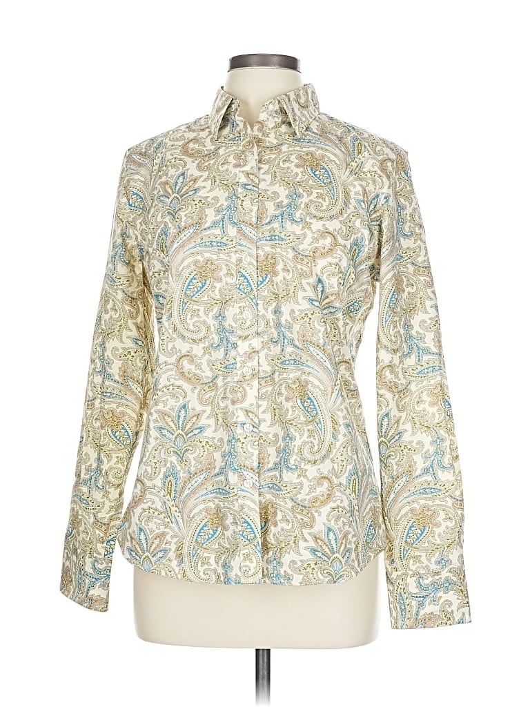 Pre-owned Lands' End Long Sleeve Blouse In White