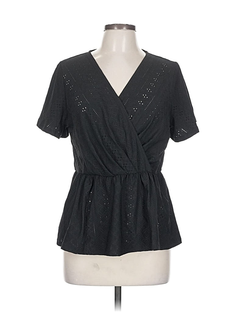 Pre-owned Grace Karin Short Sleeve Blouse In Black