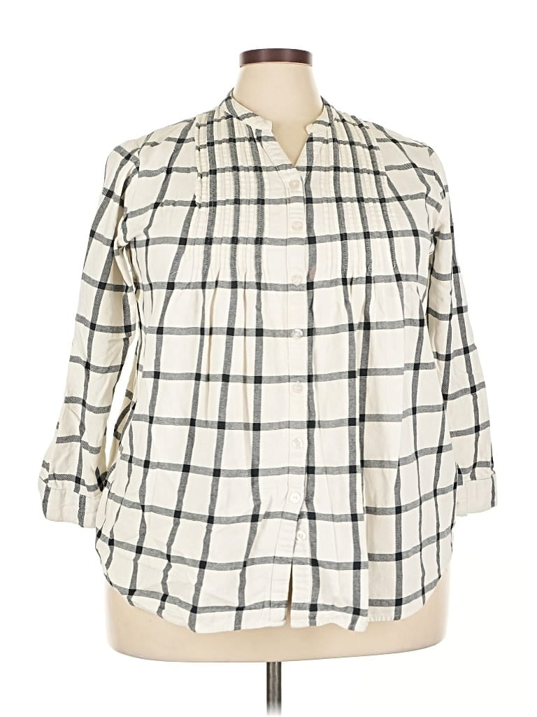 Pre-owned Woman Within 3/4 Sleeve Button Down Shirt In White