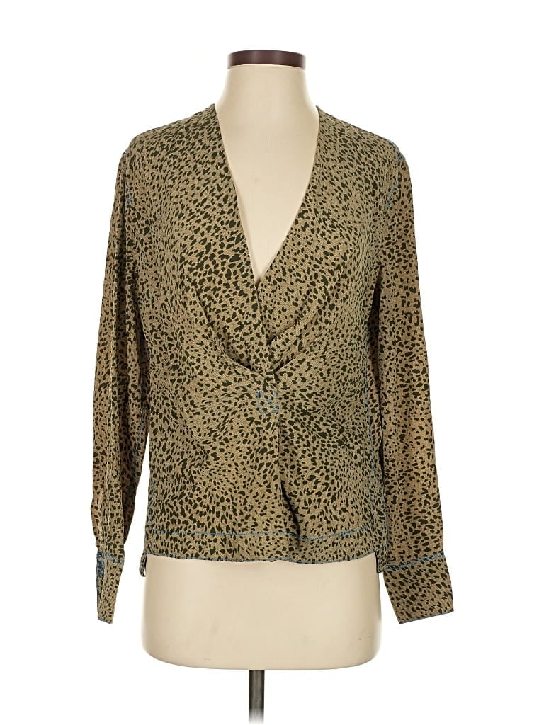 Pre-owned Rag & Bone Long Sleeve Silk Top Gold Plunge Neckline Tops