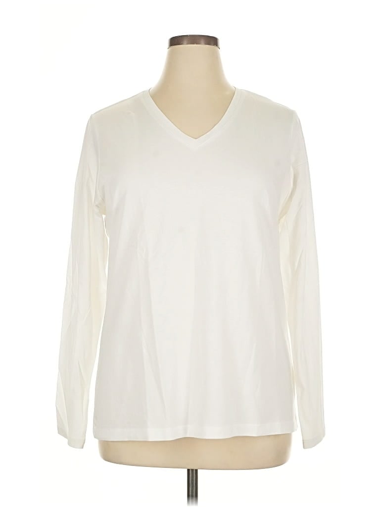 Pre-owned Lands' End Long Sleeve T-shirt In White