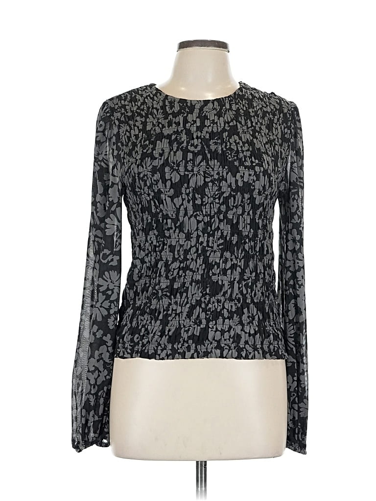 Pre-owned Evereve Long Sleeve Top Black Square Neckline Tops