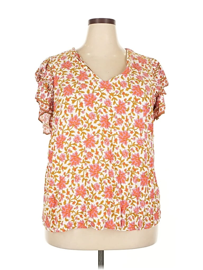Pre-owned Cynthia Rowley Tjx Short Sleeve Blouse In Orange