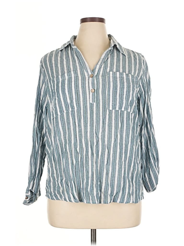 Pre-owned Unique Spectrum 3/4 Sleeve Button Down Shirt In Blue