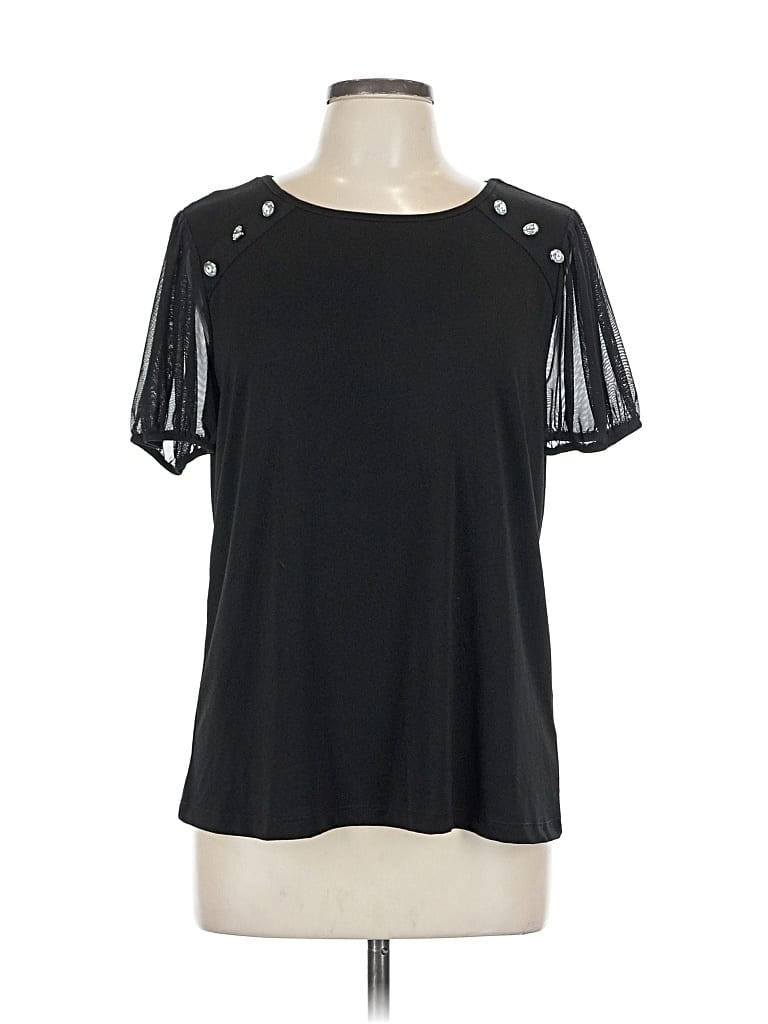 Pre-owned Alison Andrews Short Sleeve Top Black Cold Shoulder Neckline Tops
