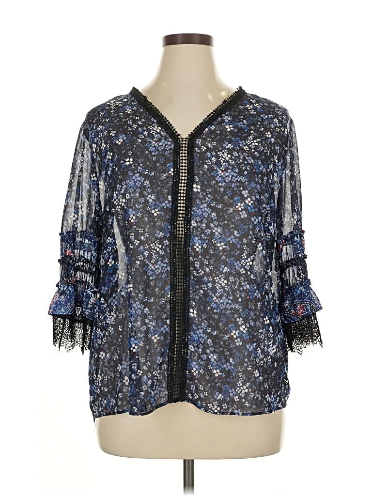 Pre-owned T Tahari 3/4 Sleeve Blouse In Blue