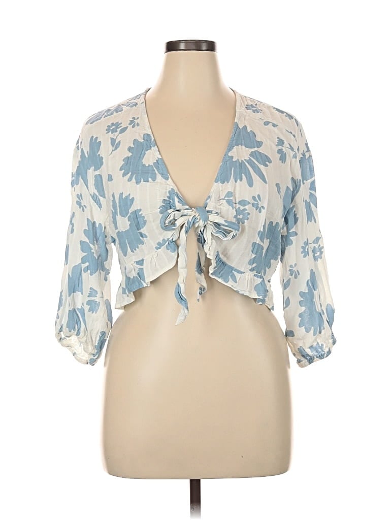 Pre-owned American Eagle Outfitters Short Sleeve Blouse In Blue