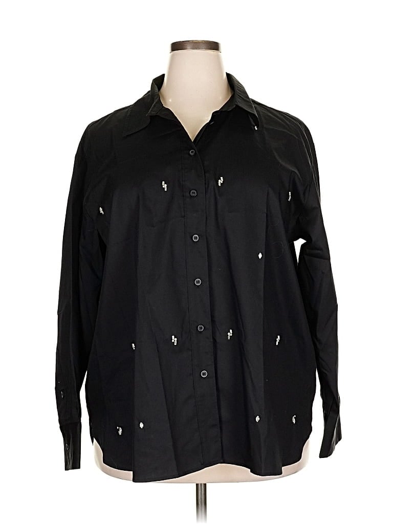 Pre-owned Lane Bryant 3/4 Sleeve Button Down Shirt In Black