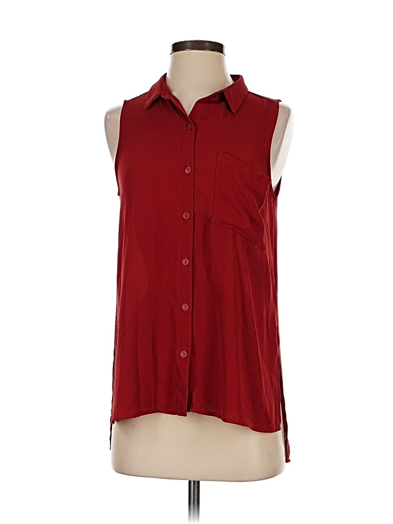 Pre-owned Lush Sleeveless Button Down Shirt In Burgundy