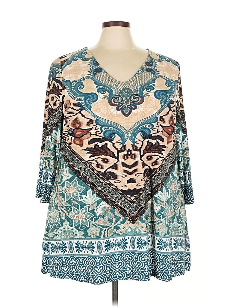 Attitudes By Renee 3/4 Sleeve Blouse In Blue