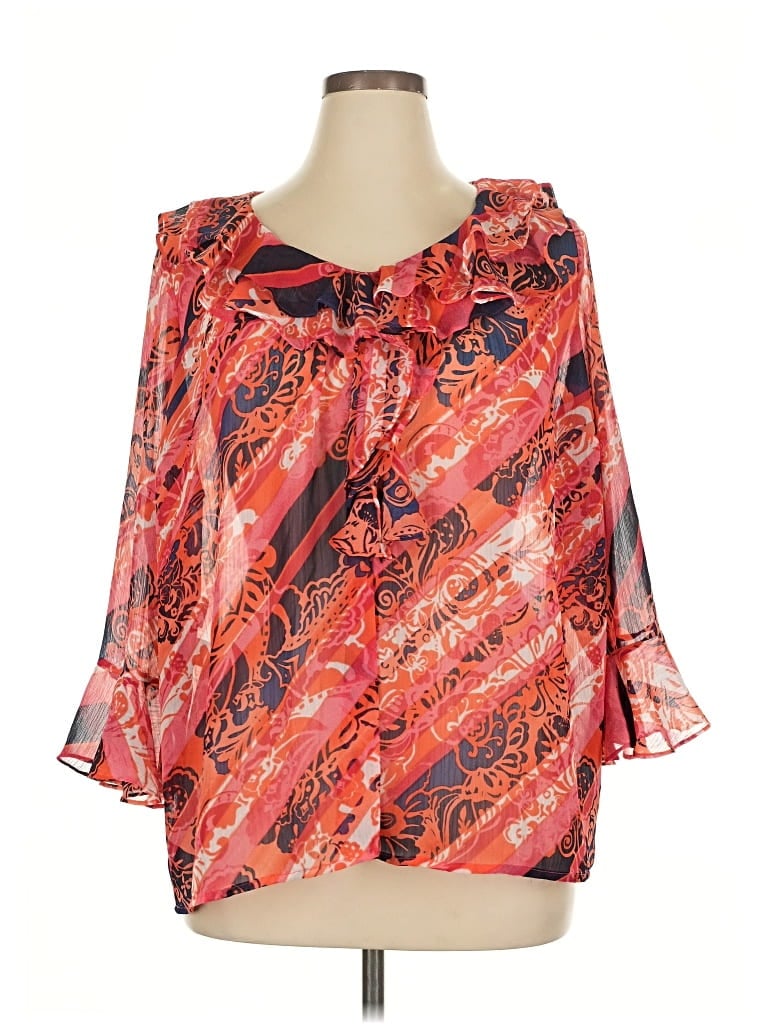 Pre-owned Jones New York Signature 3/4 Sleeve Blouse In Red